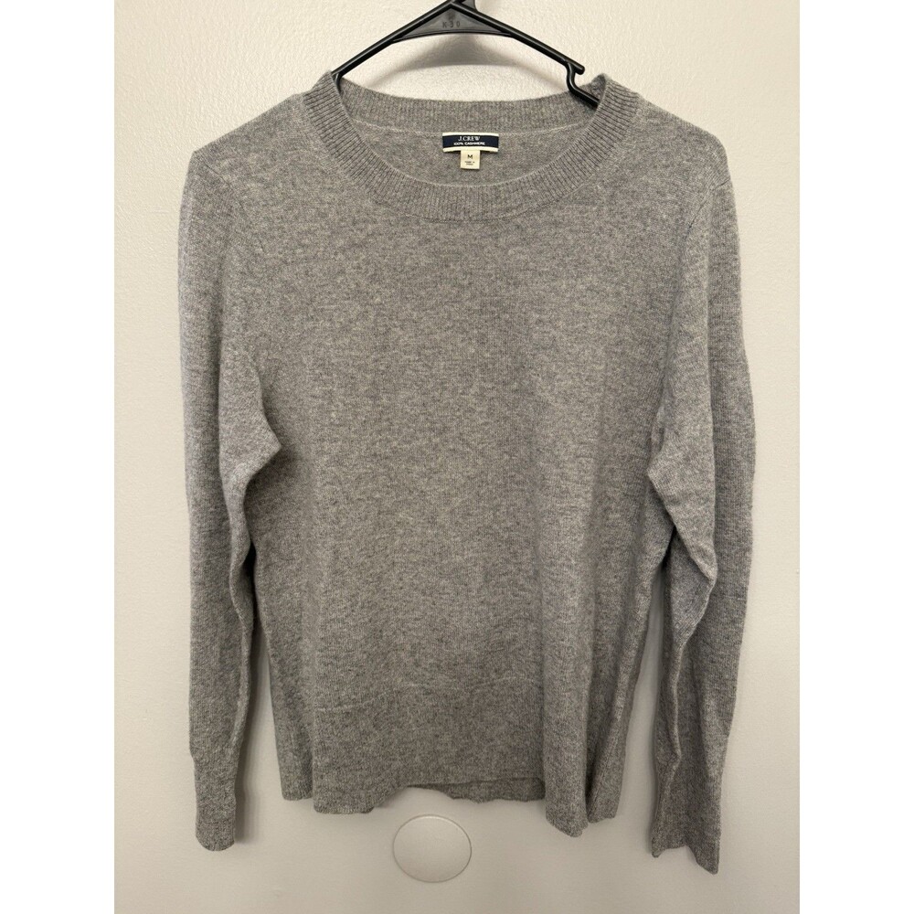 J Crew Womens Medium 100% Cashmere Crewneck Sweater Tan Gray